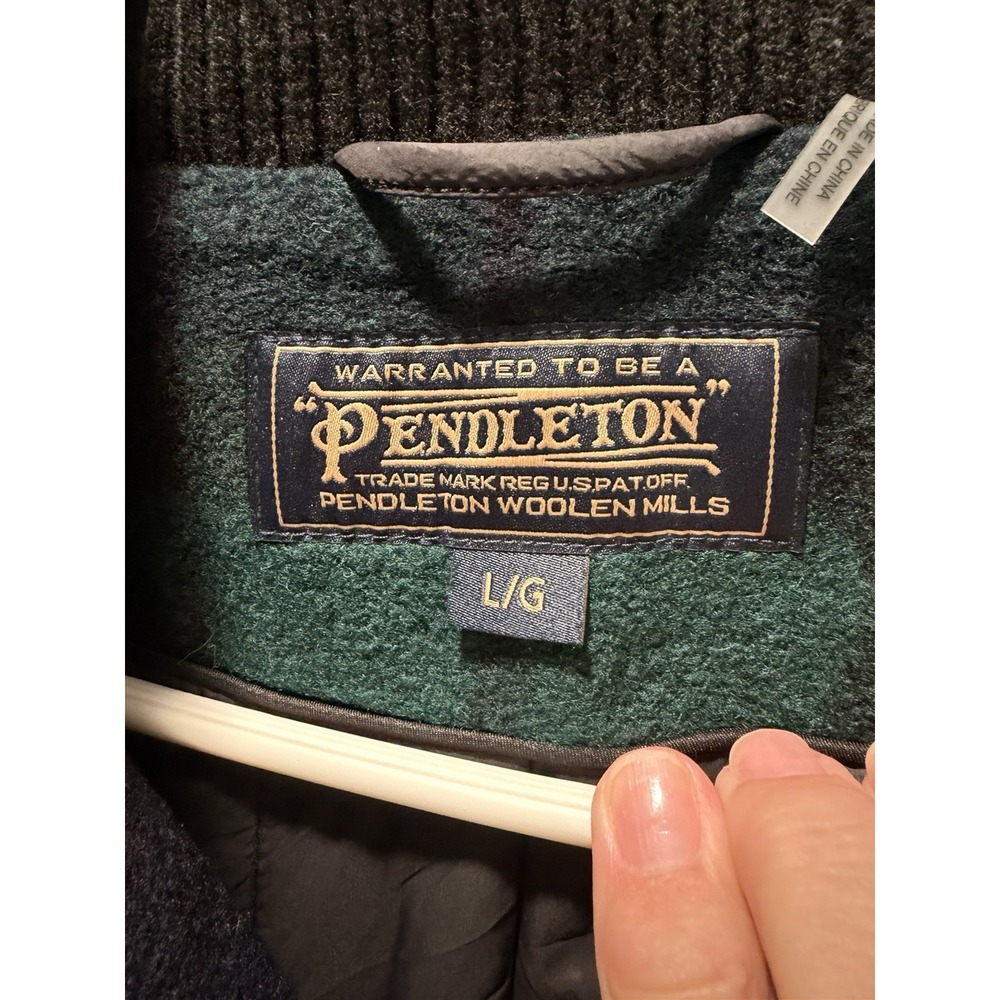 Pendleton Women's L Blackwatch Plaid Wool Blend Zip Jacket Green Navy Quilted - Picture 2 of 7